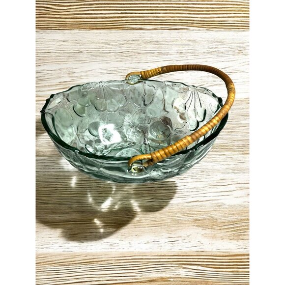 Vintage Libbey Orchard Fruit Green Tint Embossed Oval Bowl Basket - Picture 2 of 11